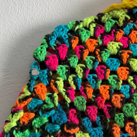 Handmade Crocheted Fluorescent Rainbow Granny Square Style Cocoon Cardigan - Picture 6 of 6
